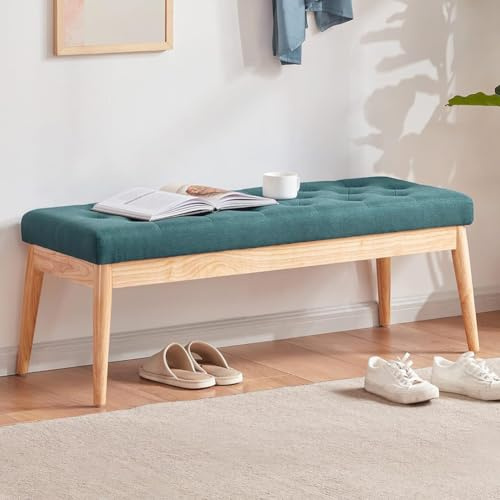 BAKAJI Banc de Rangement en Tissu avec Structure en Bois, Coffre Pouf Chambre à Coucher, entrée, Bureau, Chambre, Salon, Salon, Banc Ottoman, Rembourrage Haute densité (Vert)