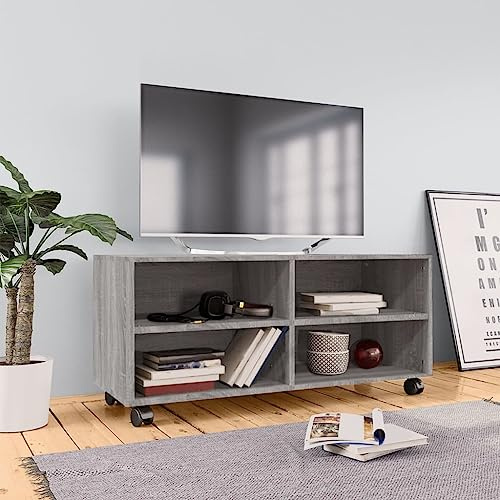 Rantry Arredo Mobile TV con Ruote Grigio Sonoma 90x35x35cm Legno Multistrato, Mobilia Mobile Porta TV Mobiletto Basso per TV per Tavolino da Salotto Industriale Supporto TV Soggiorno