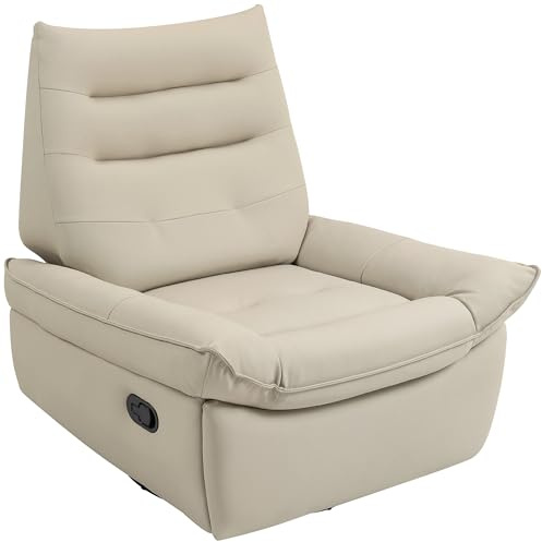 HOMCOM Sillón Relax Reclinable Manual 3 en 1, Sillón Relax Giratorio, Función Balancín, Tapizado en PU, Reposapiés, Asiento Amplio, Acolchado Grueso, Butaca Reclinable hasta 135º, Crema