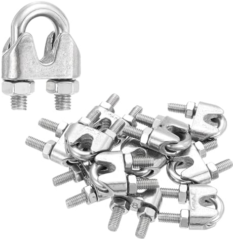 sourcing map 12 abrazaderas de clip de cable de cuerda de alambre de 5/16 pulgadas M8 pequeñas de acero inoxidable 304 con pernos en U para aparejos seguros para tendedero, color plateado