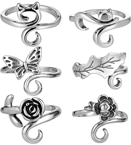 Cobee 6 anillos de ganchillo para dedos, anillos de ganchillo ajustables, lazo de punto, dedo abierto, guía de hilo de metal, anillo de crochet, dedal trenzado, accesorios de ganchillo para tejer