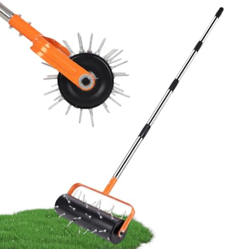 Aireador De Césped Rodante, Rodillo Manual De Púas De Césped con 42 Púas, Mango Ajustable, Herramientas De Aireación Manual para Jardín, Patio, Suelos Compactados Y Césped Orange