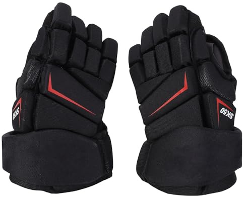 Rcniso Gants de hockey sur glace, nylon hautement respirant, pouces pliés, rembourrage supplémentaire, gants de protection de hockey sur route, 1 paire pour une utilisation sportive (27,9 cm)