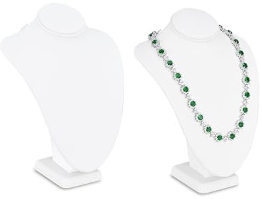 MOOCA 2 Pcs Small Necklace Chain Jewelry Bust Display Holder Stand, Necklaces Display Mannequin, Jewelry Bust Stand 7 1/4 in H, White Leatherette