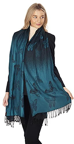 LOVARZI Bufandas de mujeres- Damas Pashmina Verde Azulado mariposa - Hermosa Pañuelos de mujer