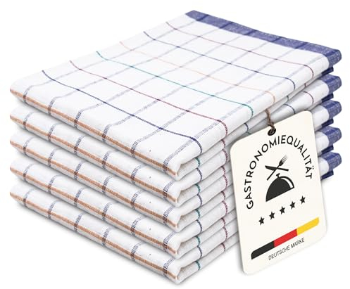 ZOLLNER 5er Set Geschirrtücher Baumwolle in 50x70 cm - saugstarke und langlebige Küchentücher - waschbar bis 60°C – in blau kariert - Gastronomiequalität - Oeko Tex® Zertifiziert
