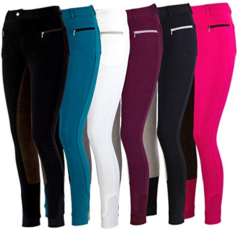 RL24 - Kinder-Reithose Flex Basicline | Reiterhose für Mädchen & Jungen | 3/4 Besatz aus Wildlederimitat | hautfreundlich, atmungsaktiv & elastisch | Reitleggings in Pink/Schwarz in Größe 128