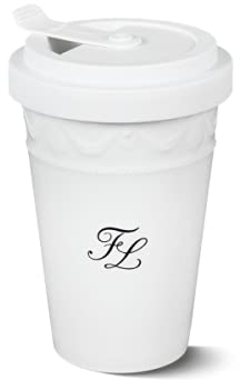 KPM Berlin KURLAND To-Go Becher 0,35l, Porzellan-Becher glänzend weiß, Kaffeebecher 13 cm, Teebecher, Handmade im Geschenkkarton (Monogramm)