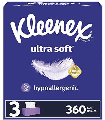 Kleenex Ultraweich, 3 flache Boxen, weiches Gesichtstuch, 120 Tücher pro Box, 3-lagig