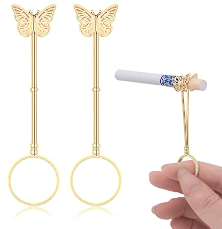Lot de 3 supports à cigarettes pour homme et femme - Design papillon élégant - En cuivre - Cadeau élégant pour femme et homme - 1,7 cm (papillon doré)