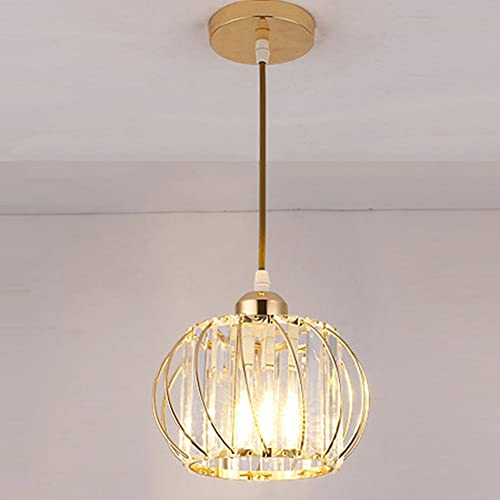 Mengjay Moderne Style Kristall Pendelleuchte Lampenschirm, Golden Lampenschirm aus Kristall Metall Elegante Kronleuchter für Wohnzimmer Schlafzimmer Kristallkronleuchter Kristall Hängelampe (Gold)