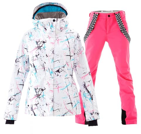 HOTIAN Giacca da sci da Donna e pantaloni Set, Giacca invernale Donna Calda,Pantaloni Da Sciimpermeabili E Cappotto,per Il Lavoro All'aperto Sci Pesca Equitazione Moto