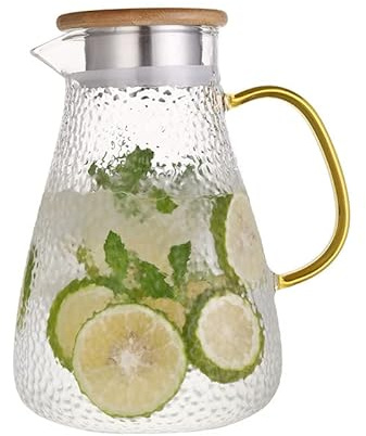 Glass Pitcher With Lid High Temperature Resistant Hammered Cool Water Bottle Household Cold Pot Suit Thickened Glass Cold Bottle Glass Water Carafe Beverage Bottles