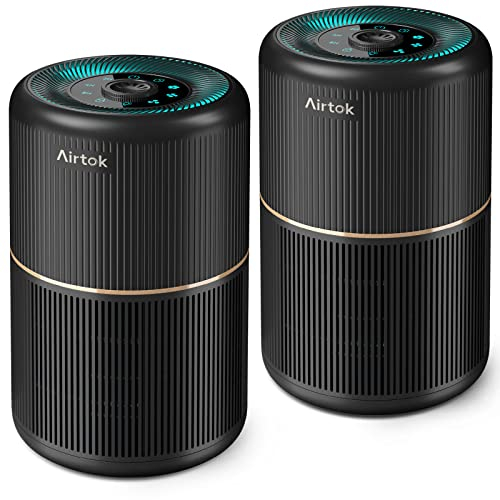 AIRTOK 2PC Luftreiniger, Luftreiniger Allergiker mit Aromatherapiefunktion, 99,97% Entfernung bis 0,1 Mikrometer, HEPA Luftfilter von Schimmel Staub Pollen Gerüche, Nachtlicht, Kindersicherung