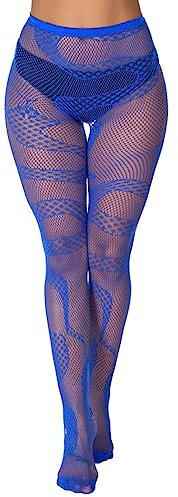 Buitifo Donna Calze a Rete Sexy Elastico Vita Alta Collant alto coscia Leggings(blu se,M)