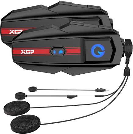 XGP Motorrad Headset Bluetooth V5.2 mit Musik Sharing, 2 Personen Motorradhelm kommunikationssystem mit IP67 wasserdicht, Helm intercom für Ski, Unterstützung GPS/Navigation, Doppelpack