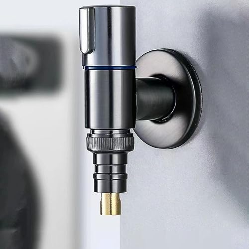 Valvola ad angolo per lavatrice, 1/2 in acciaio , rubinetto per lavatrice con arresto dell'acqua ad apertura rapida, raccordo a parete, nero e grigio