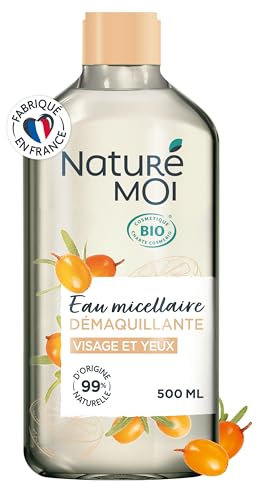 Naturé Moi - Eau micellaire - Démaquillant et Nettoyant Visage et Yeux - Toutes Traces de Maquillage - Au jus d'Argousier Bio - 99% d'Origine Naturelle - 500 ml - Fabriqué en France