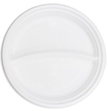 Commerline Platos de Plástico con 2 Divisiones – 22 cm de Diámetro, 800 Unidades | Reutilizables | Platos de Menú | Vajilla de Plástico para Fiestas y Eventos