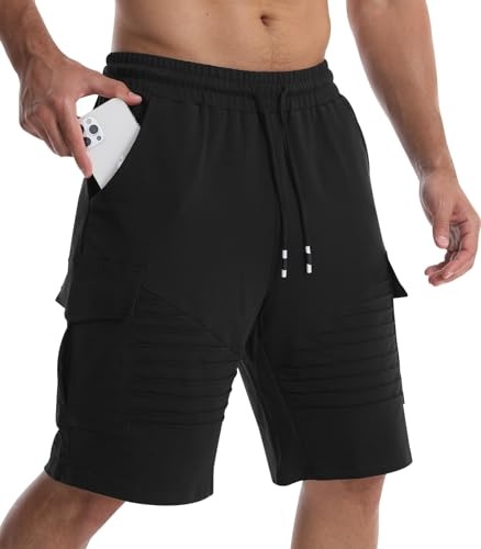 Suwangi Short pour Homme Casual Pantalon Court Cargo D'été avec 4 Poches | Taille élastique,Bermudas Décontracté Sport Running