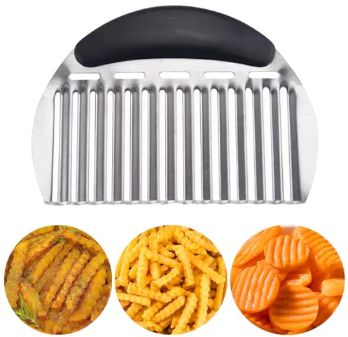 JAYVAR Large Crinkle Cutter French Fry Cutter, Large Crinkle Potato Slicer Wavy Chopper, Stainless Steel Wavy Slicer Crinkle Cutting Chopping Tools with Handle for Carrot Vegetable
