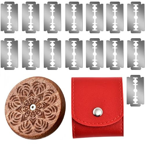 Kiuiom Lama Pane,Taglierino per Pane,Coltello da Pane,Lama Pane,Coltello per Impasto Coltello da Panettiere con Custodia in Pelle E 15 Lame per Cuocere Intagliare Modelli di Pane Crudo Motivo Rosa