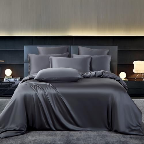YASMENG Ropa de cama de bambú de 220 x 240 cm, color gris, 50 % bambú y microfibra, ropa de cama suave y transpirable, refrescante, de fibras de bambú, ropa de cama de 3 piezas con cremallera y 2