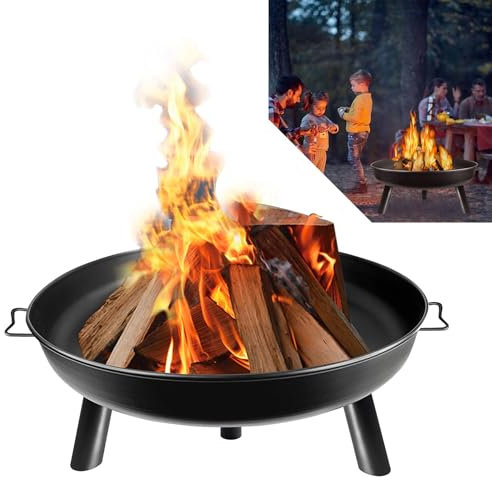 Froadp Feuerschalen für den Garten Rund Ø80cm Feuerstelle aus Metall Multifunktionale Feuerkorb mit Griff und 3 Abnehmbar Füßen für Outdoor Camping Lagerfeuerparty Heizung Holzfeuerung