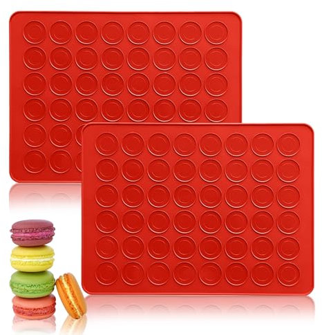 2 tappetini da forno per macaron, tappetini da forno in silicone antiaderente, riutilizzabili, con 48 fori, per macaron, biscotti, dessert