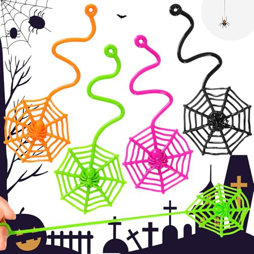 VICROIC 24 PCS Sticky Spider Web for Kids, 7.6 Inches Cobweb Sticky Hand Toys, Halloween Spider Party Favors for Goodie Bag Stuffers, Birthday, Classroom Prizes Supplies (4 Colors)