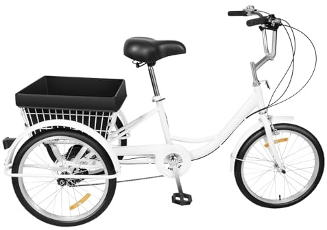 Trehjuling för vuxna 20 tum 8 växlar 3 hjul trehjuling cykel lastcykel 110 kg kolrik stål trehjulingar med korg Cruiser Trike höjdjusterbara sitsarmstöd stadscyklar trekkingcykel