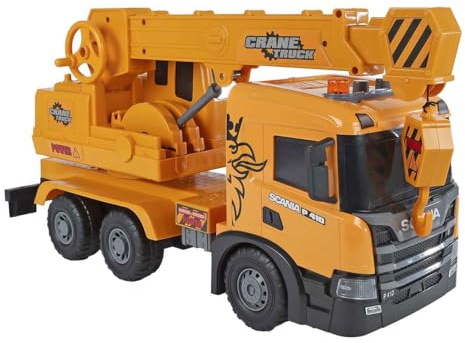Kids Globe 2Play Scania 510422 Crane Trolley (Yellow, with Light and Sound, Friction Drive, Extendable Crane Arm, 56 x 20 x 30 cm, Children's Vehicle, Play Vehicle, Crane Truck for