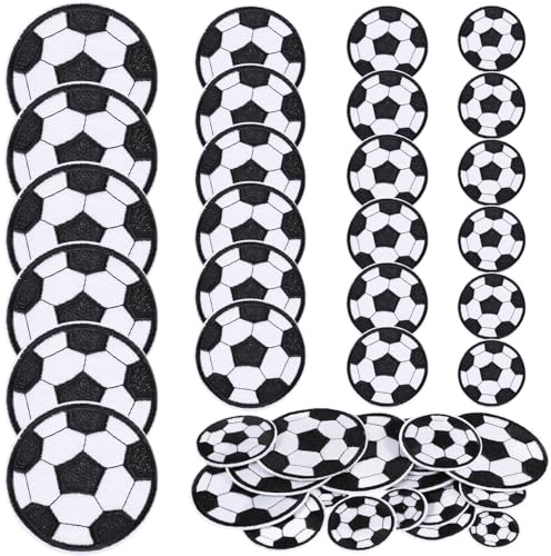 24 Stück Patches zum Aufbügeln,4 Größen Fußball Bestickte Aufnäher,Ball Sports-Stil Patch Kit,Fußballs Stoff Patch,Fußball-Stickereien Aufnäher,Bügelflicken,Bügelbilder für Textilien-Kleidung Taschen