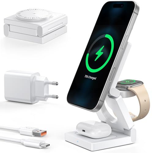 3 in 1 Wireless Charging Station for Apple Multple Devices - Foldable Magnetic Wireless Charger dock -Travel 18W charger stand for iPhone 17/16/15/14/13/12 Pro/Pro Max/Plus/Watch & Airpods All Series