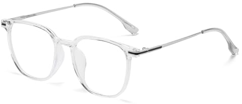 LJCZKA Square Blue Light Blocking Glasses for Women Men Fashion Square Metal Frame Glasses Computer Gaming Eyeglasses Anti Fatigue Clear Lens Eyewear (Clear Sliver, 0.0, x)