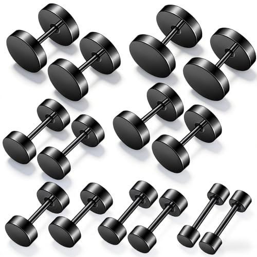 XLIUAX 14 Pcs Fake Gauge Earrings, Faux Gauges for Women Fake Plugs Black Earrings for Women Round Ear Studs Stainless Steel Dot Studs 4-10mm 7 Sizes Disc Gauges