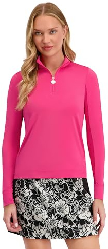 Stella Parker Women's Performance 1/2 Zip Polo Pullover – UPF 50+, Stretch Fabric, Inner Arm Mesh Inserts, Fuchsia, Medium