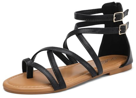 katliu Sandales à Brides Femme Plates Été Spartiates 36-41 | Sandales confortables, boucles réglables, pour vacances, ville, loisirs et looks d’été