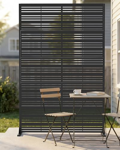 Metallprivatsschirm 183x120 cm, erhöhter Sichtschutzzaun, freistehender Balkonsichtschutz ohne Bohren, wetterfest für Innen Außen Terrasse Garten Veranda (schwarze Lamellenoptik)