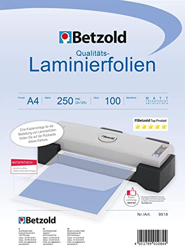 Betzold - Laminier-Folien DIN A4 100 Stück - Laminier-Taschen Folierfolien