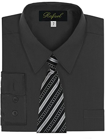 Rafael Boy's Dress Shirt & Tie, Black, 14