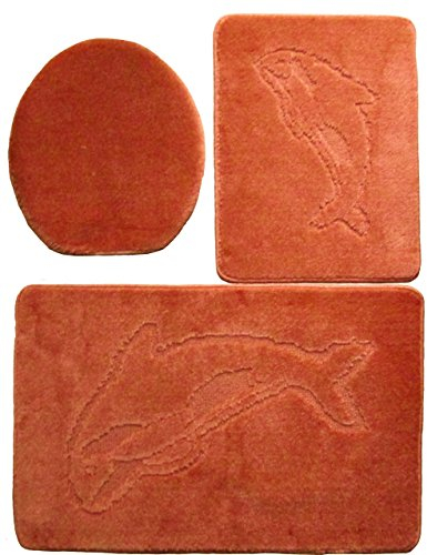 Ilkadim 3- teilig Badgarnitur 60x100cm, Badset Delphin Hänge-WC Badematten Badteppich (terrakotta)