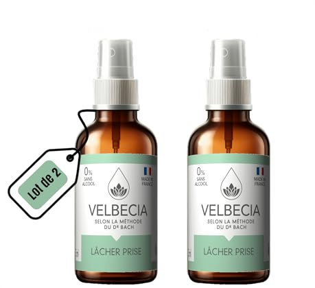 Velbecia® - Fleurs du Dr Bach Lâcher prise 30 ml +1 OFFERT - SANS ALCOOL - pression travail, surmenage, séparation, deuil, relation toxique, burn-out - Spray Utilisation facile