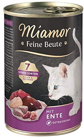 MIAMOR - Presa Fina | Comida húmeda para Gatos Adultos con 7 Tipos de Carne y despojos. Alimento Completo sin Cereales con taurina en Lata sin aditivos Artificiales | 12 x 400 g de Pato