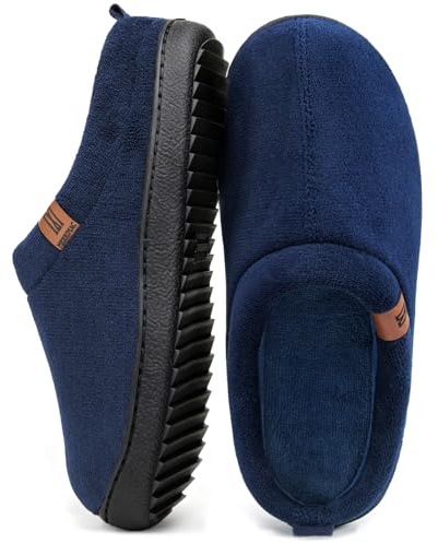 MERRIMAC Men's Slip-on Slippers Comfy Memory Foam Non-slip Indoor House Shoes Dark Blue,7/8 UK