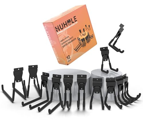 HUHOLE Slatwall Accessori, 12 pezzi, nero, multi misure doghe ganci resistenti, per garage