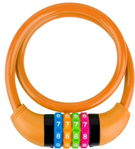 IDEALUX Bike Lock Cable, Bicycle Cable Lock with 4 Digit Combination, Resettable Combination Kids Bike Cable Lock, 2 Feet x ∅1/2 Inch (Orange)