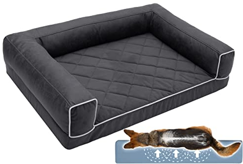 Salla Hundebett, Orthopädisches Bett für Hunde, Waschbares Hundesofa mit Abnehmbarem Bezug, Hundematratze für Haustiere, Haustierbett aus Vintage-Stoff mit Velours, Hundecouch, 100 cm x 70 cm, Graphit