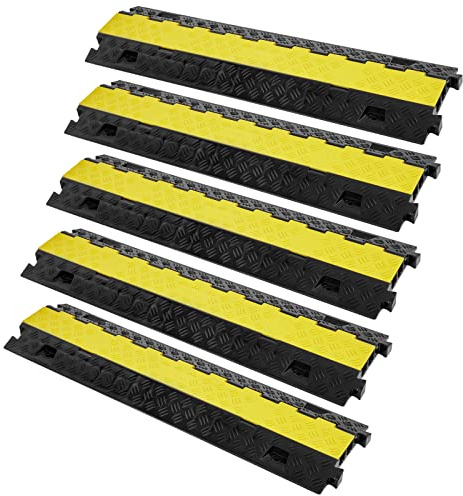 VEVOR 5er Set 2-Kanal-Kabelschutzrampe Kabelbrücke aus TPU & TPR Schlauchbrücke 91,8 x 25 x 4,3 cm Überfahrschutz 10000 kg (pro Achse) Tragfähigkeit Kabel Rampe Anti-Rutsch-Design Ideal für Parkplätze