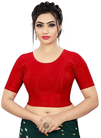 TreegoArt Fashion Chemisier en Mélange de Coton Extensible à Manches coudées pour Femme -(Red-28-36)